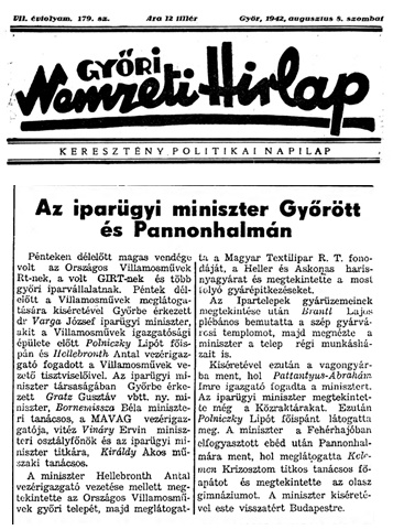 Győri Nemzeti Hírlap, 1942. augusztus 8.